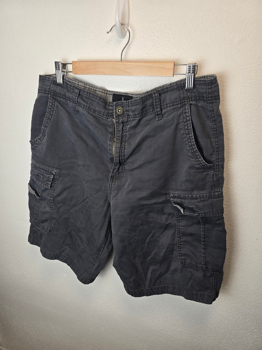 London Fog Cargo Shorts Mens 34 Charcoal Gray Ripstop Utility Multi Pocket
